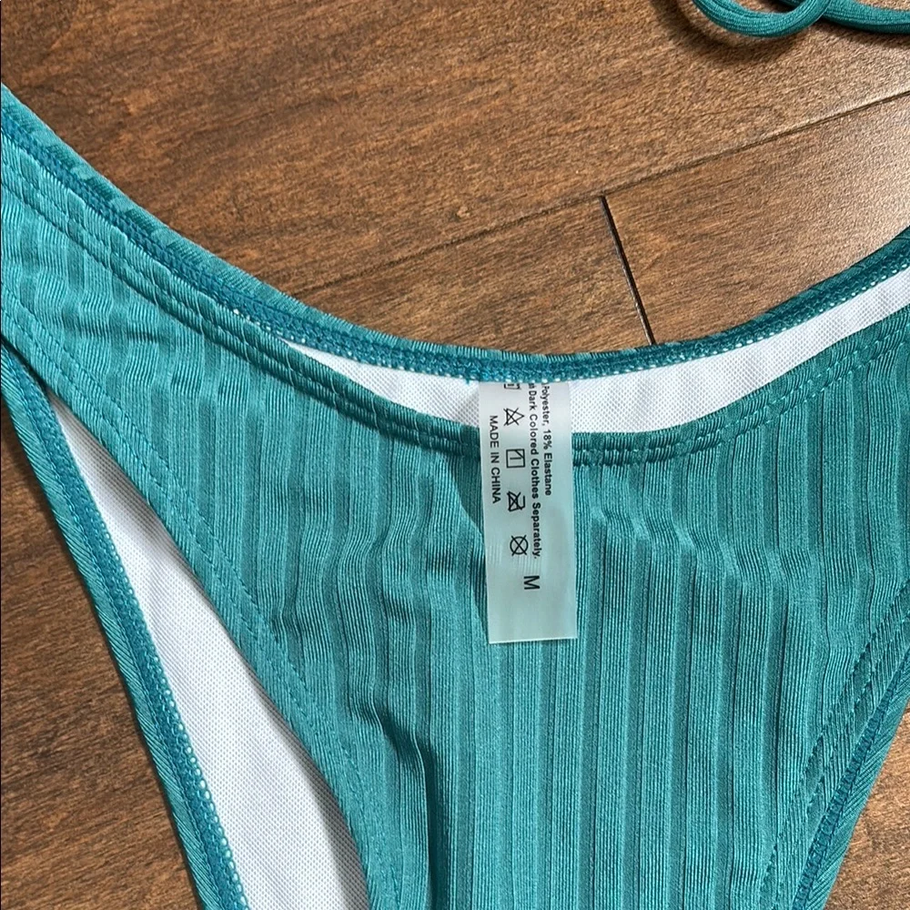 Teal Ribbed Bikini Set - Picture 2 of 7